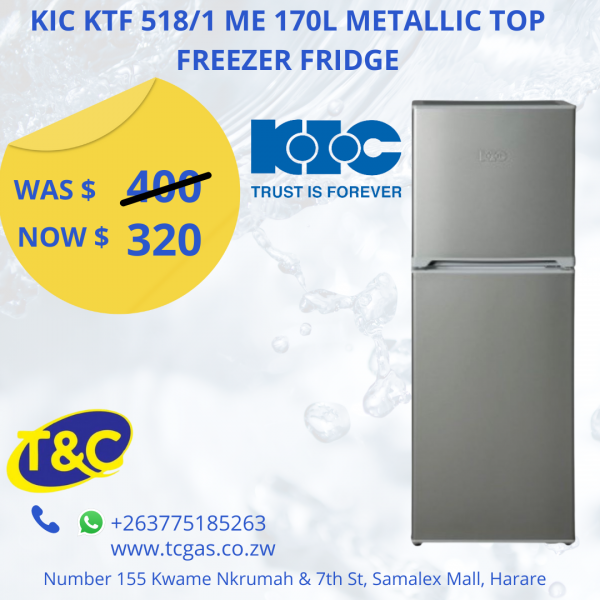 KIC KTF 518/1 ME 170L Mettalic Top Freezer Fridge